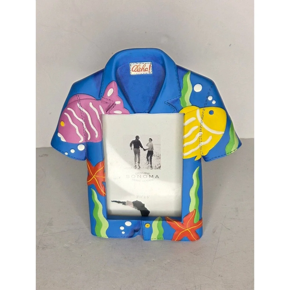 Sonoma Aloha Blue Hawaiian Shirt Picture Photo Frame Tropical Fish Design Beach‎